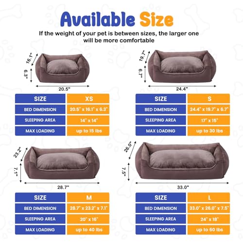 Rectangle Dog Bed for Large Medium Small Dogs Washable Pet Bed with Bolster Sides Non-Slip Bottom Pet Sofa Waterproof Lining Durable Pet Cuddler, Dark Brown, 21x 16x 6.3 in - color: Dark Brown, size: 21"L x 16"W x 6.3"Th