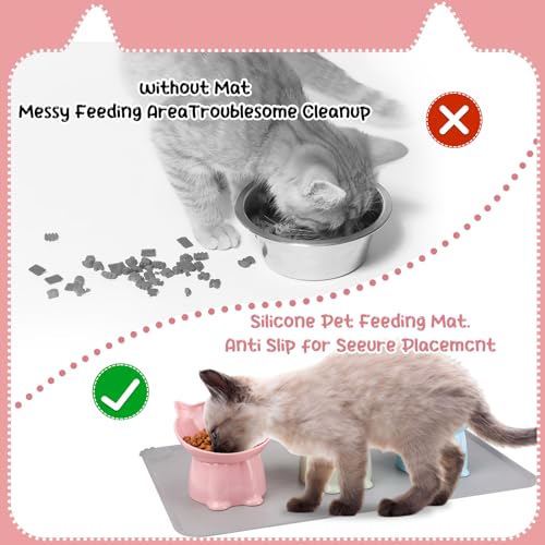 3 Pcs Elevated Cat Bowls 15°Raised Cat Food Bowl with Silicone Mat Whisker Friendly Anti Vomiting Cats Dishes Pet Food and Water Bowls for Indoor Cats Kittens - color: Fashion