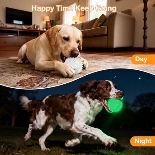 petizer 6 Pack 3.5’’ Glow in The Dark Dog Balls - Rubber Squeaky Swimming Pool Balls, Glowing Spiky Dog Fetching & Teething Chew Ball for Medium Large Breeds Indoors & Outdoors - size: 3.5‘’