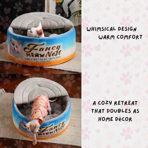 PECHVINO Covered Cat Bed – 19.7" Cozy Hideaway with Soft Lid Design – Enclosed Plush Cave for Indoor Cats and Kittens Can Shape Bed