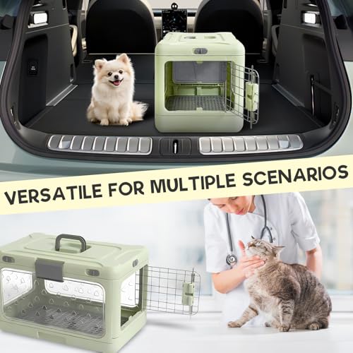 Hard Cat Carrier,Dog Crate for Small Dogs,Cat Kennel Clear,Foldable Dog Kennel with Urine Pad Mesh Grid,Ventilation & Hard Plastic Protection Transparent Pet Carrier 20" L,Green - color: Green