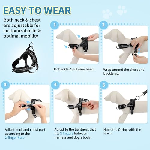SlowTon No Pull Small Dog Harness and Leash Set, Puppy Soft Vest Harness Neck & Chest Adjustable, Reflective Lightweight Harness & Anti-Twist Pet Lead Combo for Small Medium Dogs (Black, S) - color: A-Black - With Front Clip, size: Small