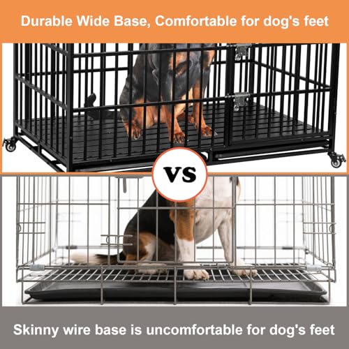 54 inch Heavy Duty Dog Crate with 2 Bowls, Indestructible Escape-Proof Dog Kennel Double Door, High Anxiety Large XXL Cage Indoor with Wheels and Trays, Max Load Capacity 300lbs - size: 53.9"L x 29.7"W x 46.1"H