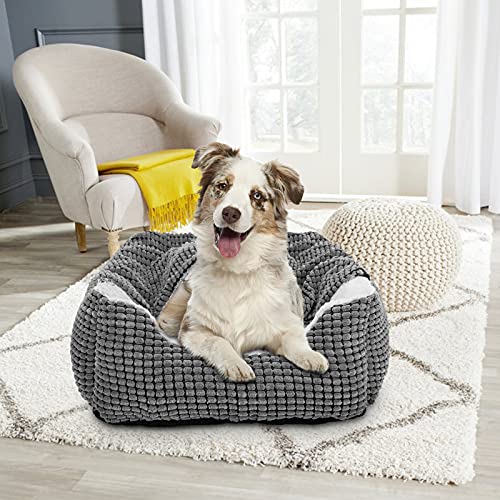 GASUR Dog Beds for Large Medium Small Dogs, Rectangle Cave Hooded Blanket Puppy Bed, Luxury Anti-Anxiety Orthopedic Cat Beds for Indoor Cats, Warmth and Machine Washable (30 inches, Grey) - size: L (30"x 24"x 9")