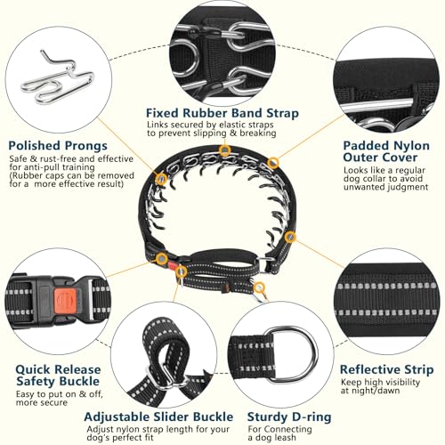 No Pull Martingale Collar for Large Medium Small Dog Pitbull German Shepherd Doberman, Dog Collar Anti Pull with Buckle for Training Walking (Black, M-Neck 13-15", 1" Wide) - size: M-Neck 13-15", 1" Wide