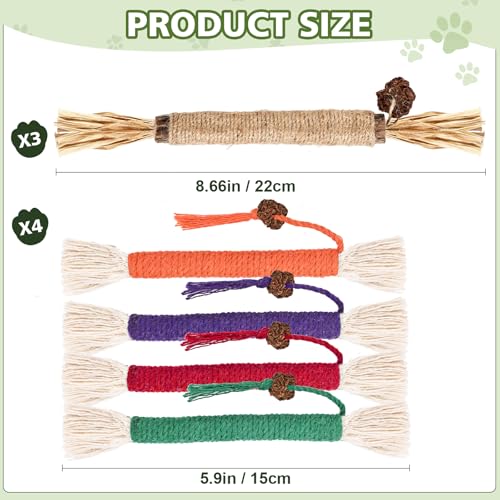 WOUSEDO 8 Pack Catnip Chew Toys for Cats,Cotton Sisal Rope Toys,Cat Natural Silvervine Sticks,for Cat Teeth Cleaning and Dental Care,Interactive Toy for Bored Indoor Cats - size: 8 PACK