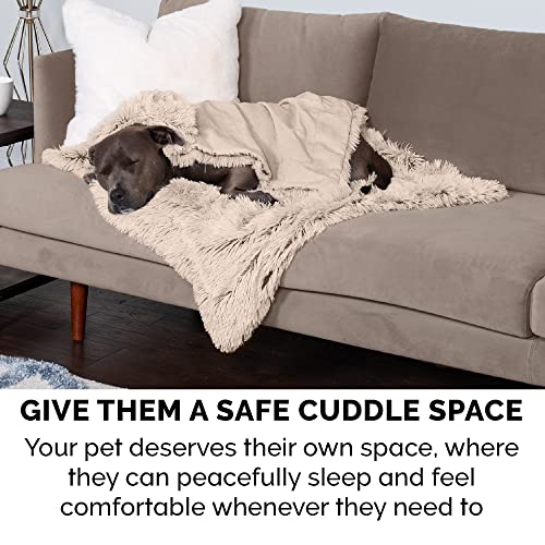 Furhaven Waterproof Throw Blanket for Dogs & Indoor Cats, Washable - Shaggy Plush Calming Long Faux Fur & Velvet Dog Blanket - Taupe, Small