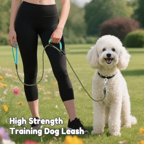 Dog Leash Heavy Duty 4/5/6ft XiaZ 2 Handles Dog Leashes for Medium Large Dogs 1/2 Inch 1000lb Strength Reflective PVC Waterproof-Handles Metal Hook Dual-Handle Rope Leash Nighttime Safety - color: Green, size: 6FT (1/2")
