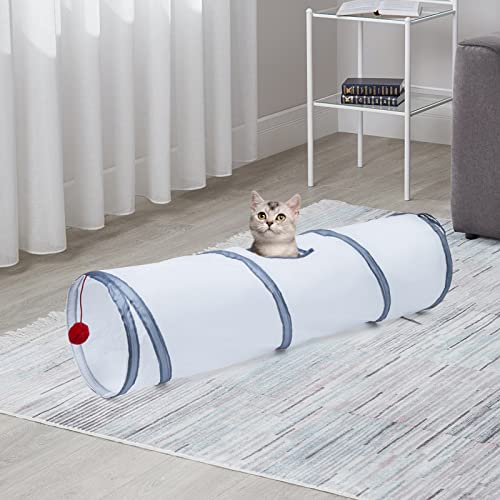Sheldamy Cat Tunnel, 2-Way Cat Tunnels for Indoor Cats, Collapsible Cat Play Tunnel, Interactive Toy Maze Cat House with 1 Play Ball for Cats, Puppy, Kitty, Kitten, Rabbit (White & Grey) - color: 2 Way White & Grey