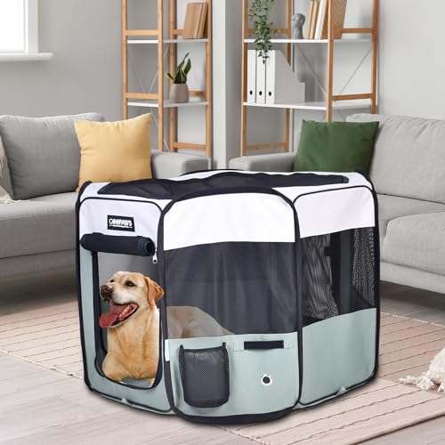 JESPET 61" Pet Dog Playpens, Portable Soft Dog Exercise Pen Kennel with Carry Bag for Puppy Cats Kittens Rabbits,Shale Green - color: Shale Green, style: 61x61x30 Inch (Pack of 1)