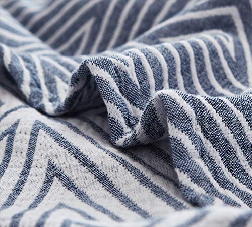 MEJU Blue Striped Checks Triange Muslin Reversible Throw Blanket for Bed Sofa Couch 100% Combed Cotton 3 Layer Soft Warm Quick Dry Throw Blanket Bedspread Bed Coverlet Sheet Full Queen 80 in X 90 in - color: Check2 Blue, size: F/Q 80 in x 90 in