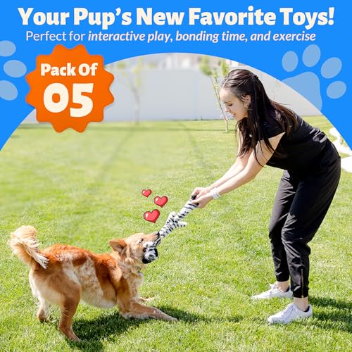 Squeaky No Stuffing Dog Toy Set β New & Improved Edition Plush Crinkle Dog Toys for Small, Medium & Large Breeds β Soft Tough Stuffless Puppy Chew Squeak Animal Supports Pet Health & Well Being 5 Pack