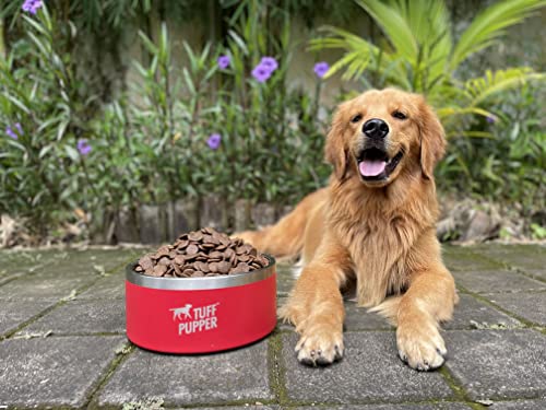 Tuff Pupper 100 oz Heavy Duty Insulated Stainless Steel Dog Bowl for Large Dogs, Non-Slip Base, Dishwasher Safe - color: Crimson Red, size: 100oz
