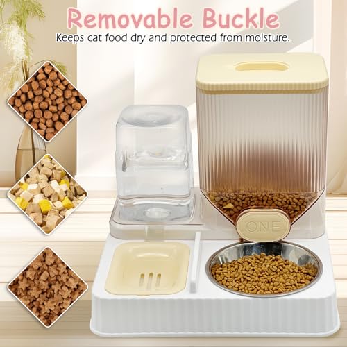 Fhiny Gravity Cat Feeder & Water Dispenser, 2 in 1 Automatic Puppy Waterer Removable Stainless Steel Food Bowls Set Self Feeding Pet Food Storage for Cat Kitten Puppy Easy Clean (Yellow) - color: Yellow-Metal Bowl