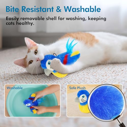 Vannon Cat Toys Flapping Bird(Cannot Fly), Rechargeable Touch Activated Kitten Toy Interactive Cat Exercise Toys with Catnip and Feather for Indoor Cat - Bule - color: Blue