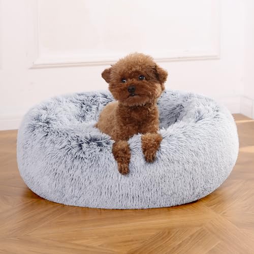 Amazon Basics Washable Donut Pet Bolster Faux Fur Bed with Removable Cover, Anti-Slip Bottom for Dog, Grey, 23" x 23" - color: Grey, size: 23" x 23"