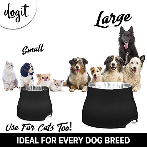 Dogit Elevated Dog Bowl, Stainless Steel Dog Food and Water Bowl for Large Dogs, Black, 73752 - color: Black, size: Large