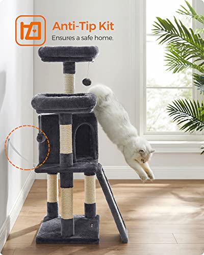 Feandrea Cat Tree, 45.3-Inch Cat Tower, Plush Condo with Scratching Post, Ramp, Perch, Spacious Cave, for Small Space, Smoky Gray UPCT141G01 - color: Smoky Gray