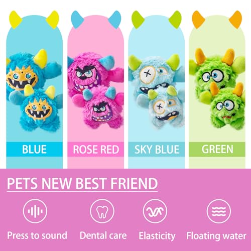 Squeaky Plush Ball Dog Toy, Little Monster Puppy Toys Suitable for All Breeds, Dental Care, Skin-Friendly and Soft and Durable (Rose Red, Large) - color: Rose Red, size: Large