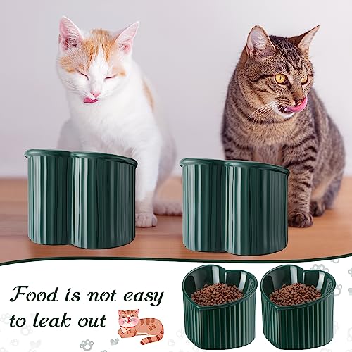 Mumufy 2 Pcs Ceramic Elevated Cat Bowls Tilted Elevated Raised Pet Bowls Anti Vomit Cat Dish for Indoor Stress Free Water Dish Feeder for Puppies, Heart Shaped(Peacock Green) - color: Peacock Green