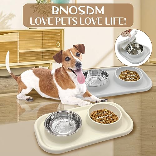 Slow Feeder Dog Cat Bowls, Stainless Steel with Silicone Mat Dog Food and Water Bowls Set, Pet Feeding Dish to Slow Down Eating for Cats and Small Dogs Puppy, Grey - color: Grey