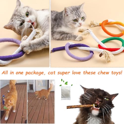 Cat Toys Chew Ropes, Silvervine Sticks Catnip Rope Toys with Refillable Natural Catnip for Cats Dental Care, Safe Teeth Cleaning Toy for Indoor Cat Kitty Kicker Toy Interactive Catnip Kitty Toys - color: 10PCS