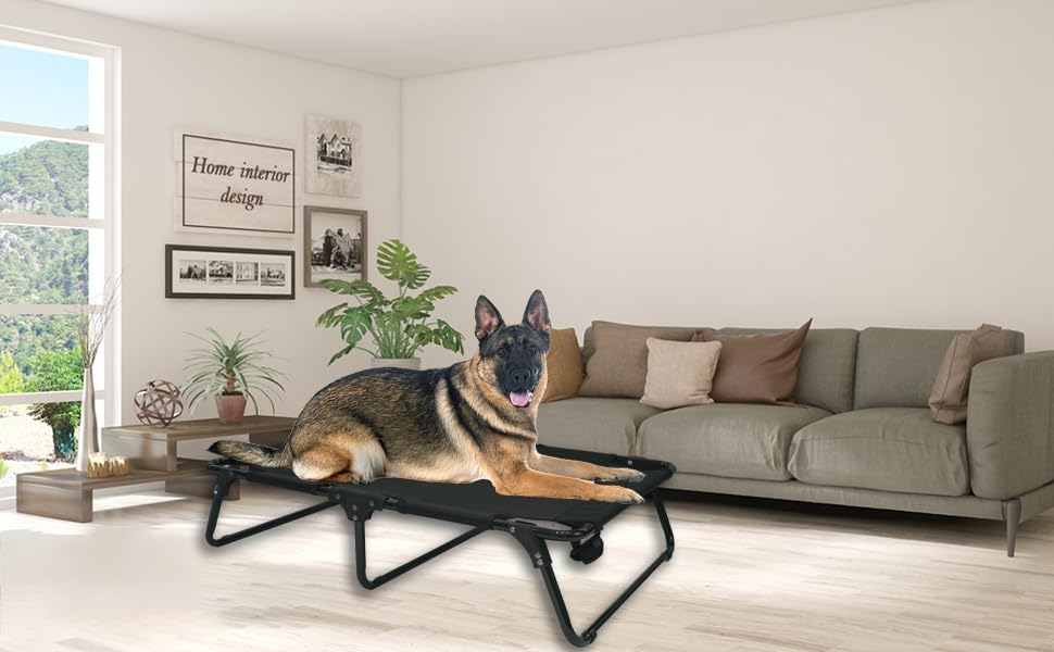 Elevated Cooling Dog Cot Pet Bed with Breathable Mesh Folding No Assembly Indoor/Outdoor Pet Hammock Bed Raised Dog Cots Beds Multiple Sizes for Small Meduim Large Dogs - size: X-Large