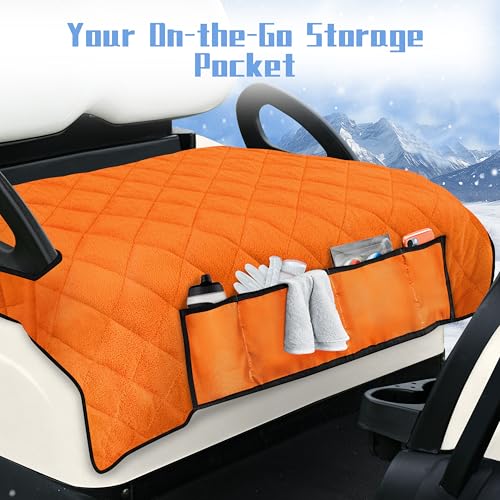 Golf Cart Seat Covers with 4 Front Pockets, Thick Seat Towel Blanket with Non-Slip Backing, Fits EZGO, Club Car, Yamaha and More 2 & 4 Passenger Golf Carts, Orange - color: Orange