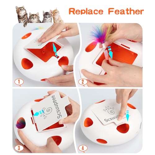 Cat Toys, Rechargeable Interactive Cat Toy, Smart Sensor Pop-Up Feather Toy with 7 Holes, USB Powered Automatic Kitten Toy for Indoor Cats, White - color: white