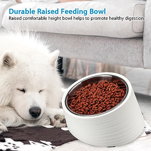 Uppetly Tilted Angle Dog Bowl, 15° Slanted Stainless Steel Dog Cat Food Bowl, Non-Slip & Non-Spill Pet Feeder with Elevated Detachable Melamine Stand, Easy to Get Food Dish, Large 2 Cup White - color: White-2Cup