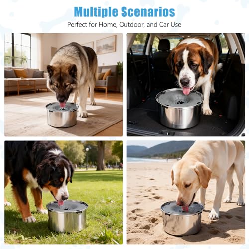 SCHITEC No Spill Dog Water Bowl for Large Dogs, 5.6L / 1.5 Gallon Stainless Steel Splash-Proof Slow Drinking Pet Dish with Floating Disk & Non-Slip Base, Mess-Free Design for Home or Travel-Gray - color: Gray
