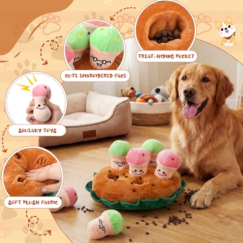 Skylety 7 Pcs Interactive Dog Toys Set, Snuffle Mat for Dogs, Treat Hiding Puzzle and Squeaky Plush, Mushroom Dog Toys for Small Medium Dogs, Training and Boredom Relief Plaything - style: Mushroom