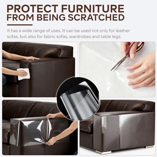 JKLMN Clear Vinyl Cat Scratch Protector for Leather Furniture – Easy-to-Apply & Removable Sofa Corner Guard, Anti-Scratch Tape for Cats (16-Pack)