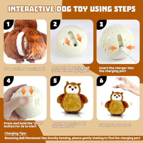 Interactive Dog Toys Rechargeable Moving Puppy Toys to Keep Them Busy, Touch Activated Puppy Toys, Puppy Dog Birthday Gifts, Electric Plush Entertainment Toy for Small & Medium Dogs - color: owl