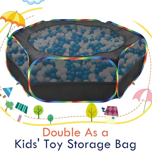 Pawaboo Small Animals Playpen, Waterproof Small Pet Cage Tent with Zippered Cover, Portable Outdoor Yard Fence with 3 Metal Rod for Chick/Kitten/Puppy/Guinea Pig/Rabbits/Hamster, Black + Rainbow - color: N-Black + Rainbow
