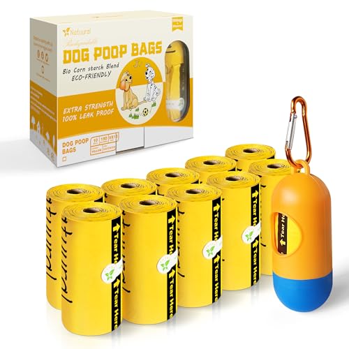 Dog Poop Bags-150 Counts with Holder (10 Rolls), Biodegradable Poop Bags, Eco-friendly and Easy to Open, Thick Dog Waste Bags (Yellow) - color: Yellow, size: 1 Count (Pack of 150)
