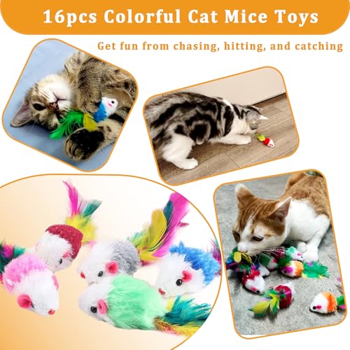 100Pcs Cat Toys Assortment for Indoor Cats, Interactive Kitten Toys Variety Pack with Mice Toys, Sparkle Balls, Soft Pom Poms & Spring Toys, Kitten Starter Kit for Boredom & Exercise