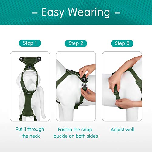 PoyPet Reflective Soft Breathable Mesh Dog Harness Choke-Free Double Padded Vest with Adjustable Neck and Chest(Military Green,S) - color: Military Green, size: S