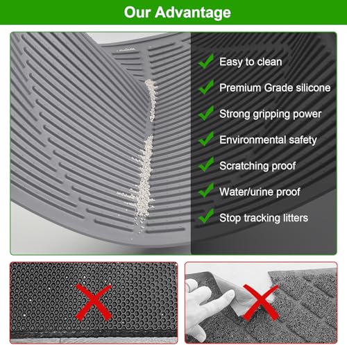 Gosmol Waterproof Cat Litter Mat XXL, 38" x 25" Litter Trapping Mat,Kitty Litter Box Mats Extra Large Easy Clean, Litter Trapping Catcher Mat, Cat Supplies & Accessories for Indoor Cats -Grey - color: Grey