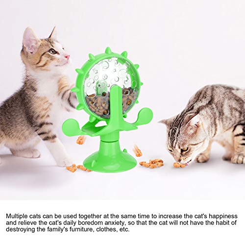 Cat Food Leakage Toy, Windmill Treat Dispensing Cat Puzzle for Indoor Cats, Interactive Slow Feeder with Suction Cup for Kitten Snacks, Mental Enrichment & Fun Play - color: green