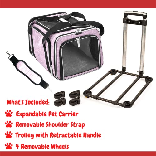 RUFF LIFE 101 Airline Approved Expandable Premium Pet Carrier on Wheels- Two Sided Rolling Carrier- Designed for Dogs & Cats- Extra Spacious Soft Lined Carrier! - Pink (RL-PET-CARRIER-WHEELS) - color: PINK