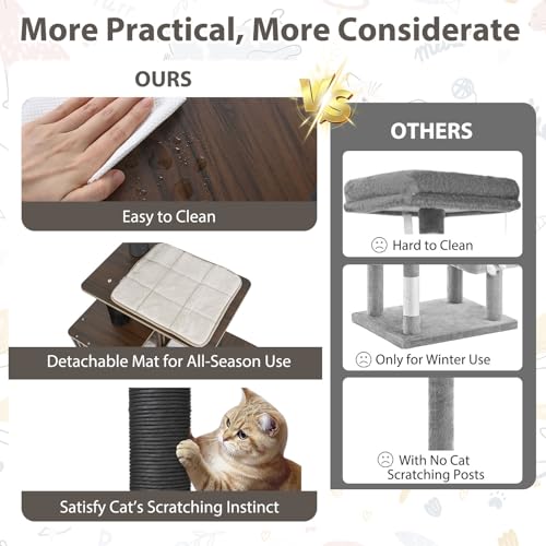 PETSITE 59.5 Inches Modern Cat Tree, Multi-Level Cat Tower with Scratching Posts, Large Condo with Removable Pad, Cushioned Soft Top Perch, and Interactive Dangling Ball (Brown) - color: Brown