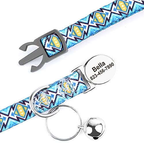 2 PCS Custom Personalized Customized Engraved Breakaway Boy Girl Kitten Cat Collar with ID Name Phone Number Buckle with Bell