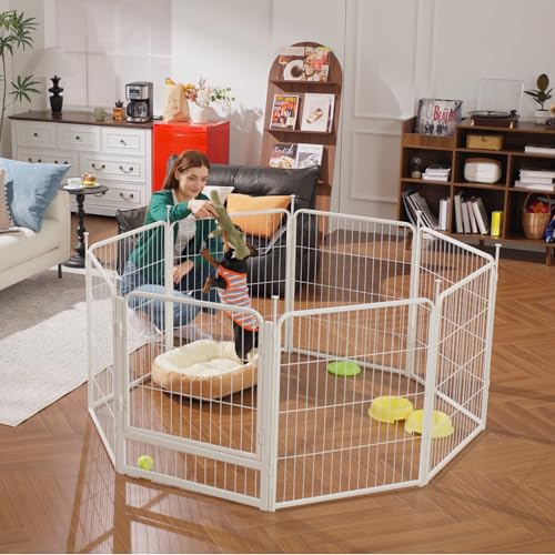 Dog Playpen Indoor, 24 Inch 16 Panels Puppy Playpen for Small and Puppy Dogs, Easy Setup Anti-Rust Pet Fence, White - size: 24 inch