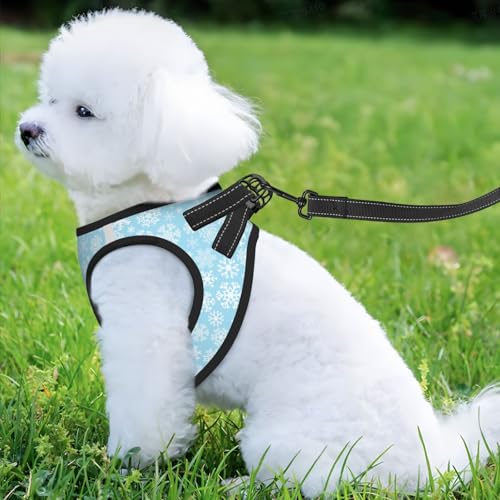 Christmas Snowflakes White Blue Pet Harness Escape Proof Dog Harness Adjustable Mesh Padded Reflective Dog Vest Harness and Leash Set Medium - color: Style 1, size: Medium