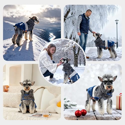 FOFOS Dog Winter Coat, Plush Dog Jacket with Leash Hole, Adjustable Warm Pet Snow Vest for Small Medium Dogs, Gray, S - color: Gray, size: Small