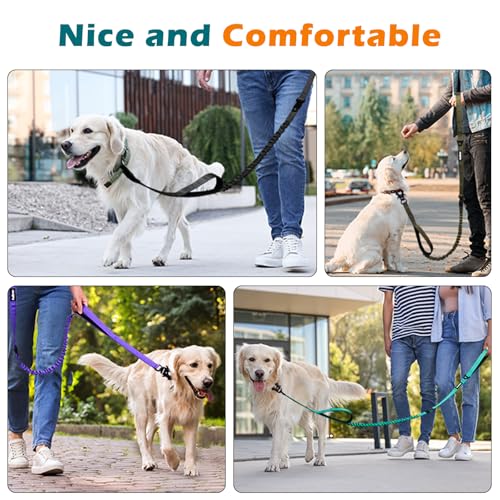Heavy Duty Tactical Dog Leash, 5 FT Bungee Shock Absorption Leash with 2 Padded Handles, Quick Release Metal Clip, Car Seatbelt, No Pull Training Lead for Large Medium Dogs(Grass Green) - color: Grass Green