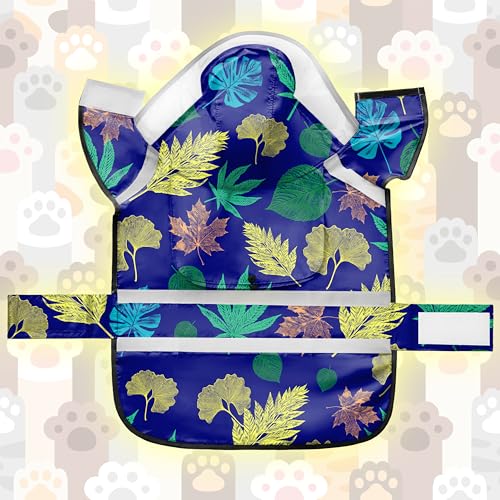 Dog Raincoat, Adjustable Rain Jacket with Hooded Double Layer for Large Medium Small Dogs Puppies, Lightweight Waterproof Rain Coat Poncho with Reflective Stripe Leaf Blue,M - color: Leaf Blue, size: Medium