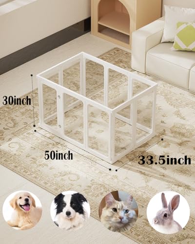 Acrylic Dog Playpen Indoor, 10 Panels 30 Inch Clear Dog Play Pen with Door, Sturdy Clear Acrylic Puppy Playpen for Small and Medium Dogs