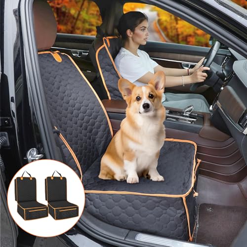 2 Packs Front Seat Car Cover, Waterproof Dog Car Seat Cover, Non-slip & Scratch-Proof, Pet Car Seat Protector with Side Flaps and Storage Pocket, Car Seat Cover for Most Cars, Trucks and SUVs - size: Pack of 2